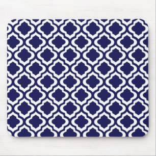 Elegant Navy Moroccan Trellis Quatrefoil Clover Mouse Mat