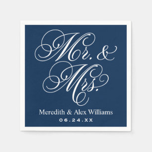 Elegant Navy Mr and Mrs Script Custom Monogram Napkin