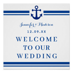 Elegant Navy Nautical Wedding Monogram Welcome Poster