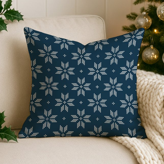 Elegant Navy Nordic Snowflake Holiday Cushion (Creator Uploaded)