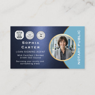 Elegant Navy Notary Portrait Gold Frame Business Card
