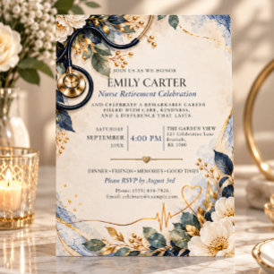 Elegant Navy Nurse Retirement Celebration Party Invitation