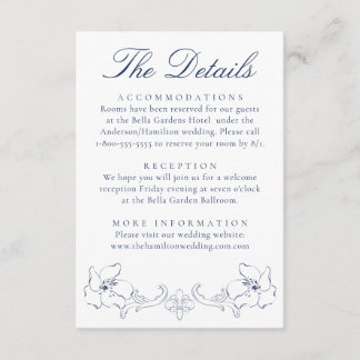 Elegant Navy Ornate Floral Wedding Details Enclosure Card
