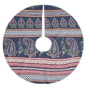 Elegant Navy Paisley: Timeless Border Design Brushed Polyester Tree Skirt