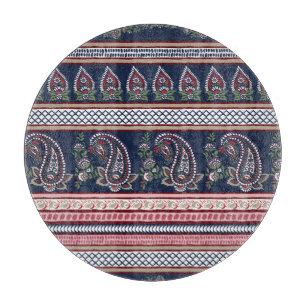 Elegant Navy Paisley: Timeless Border Design Cutting Board
