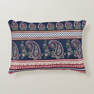 Elegant Navy Paisley: Timeless Border Design Decorative Cushion