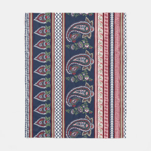 Elegant Navy Paisley: Timeless Border Design Fleece Blanket