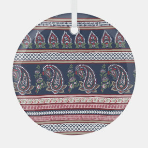 Elegant Navy Paisley: Timeless Border Design Glass Tree Decoration