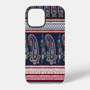 Elegant Navy Paisley: Timeless Border Design iPhone 12 Case