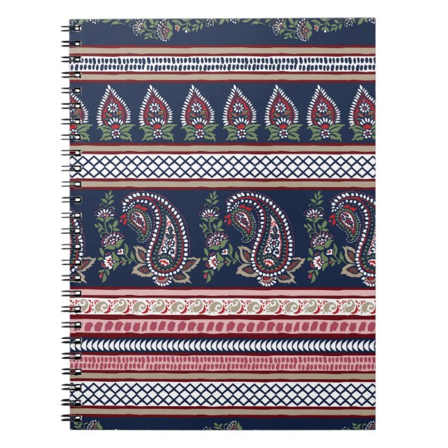 Elegant Navy Paisley: Timeless Border Design Notebook (Front)