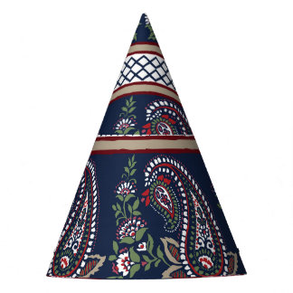 Elegant Navy Paisley: Timeless Border Design Party Hat