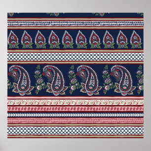 Elegant Navy Paisley: Timeless Border Design Poster