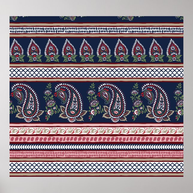 Elegant Navy Paisley: Timeless Border Design Poster (Front)