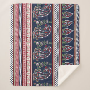 Elegant Navy Paisley: Timeless Border Design Sherpa Blanket