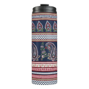 Elegant Navy Paisley: Timeless Border Design Thermal Tumbler