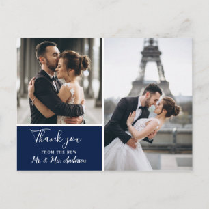 Elegant Navy Photo Collage   Blank Thank You Postcard