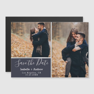 Elegant Navy Photo Collage Silver Save the Date Magnetic Invitation