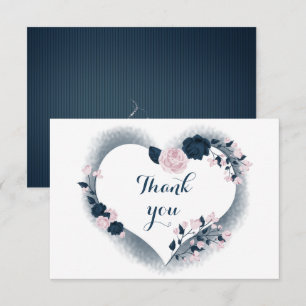 elegant navy & pink floral heart thank you card