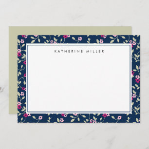 Elegant Navy Pink Floral Pattern Note Card