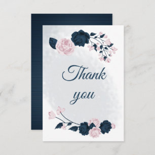 elegant navy & pink flowers botanical thank you card