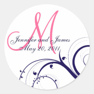 Elegant Navy Pink Swirl Monogram Wedding Seal
