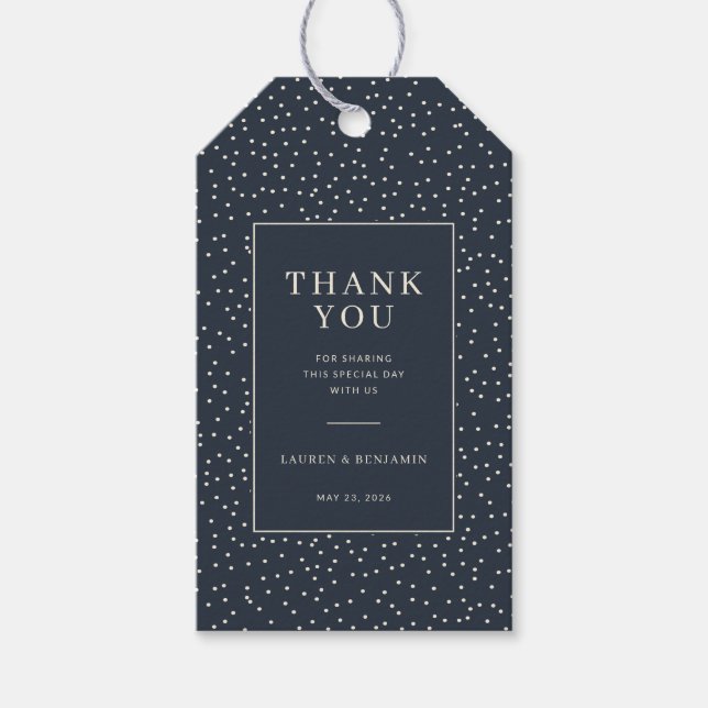 Elegant Navy Polka Dots Gift Tags (Front)