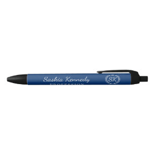 Elegant Navy Professional Monogram Business Black Ink Pen