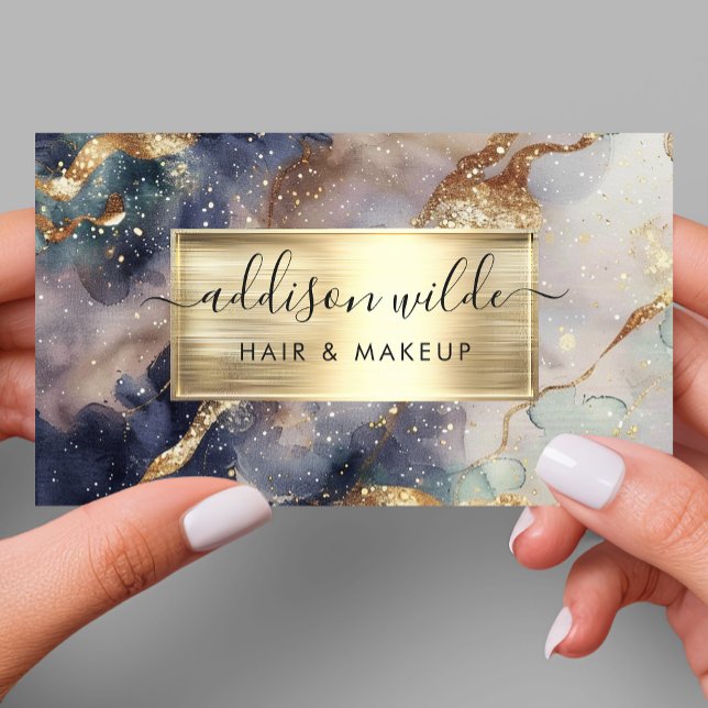 Elegant Navy Purple And Gold Watercolor Marble Business Card (Creator Uploaded)