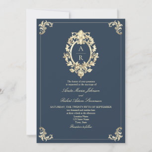 Elegant Navy QR Code Wedding Invitation
