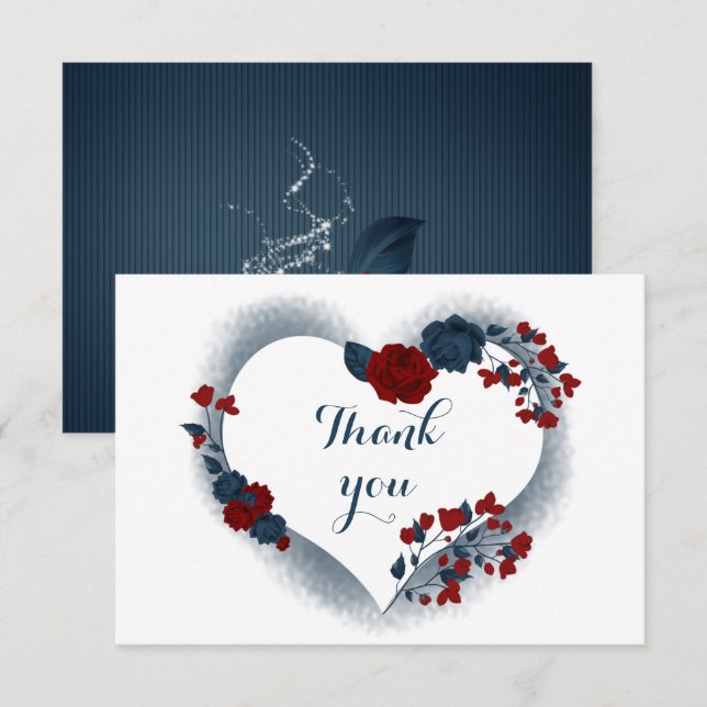 elegant navy & red floral thank you card (Front/Back)