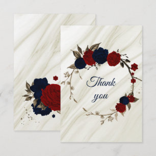 elegant navy & red flowers botanical  thank you card