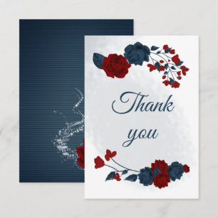 elegant navy & red flowers botanical thank you card
