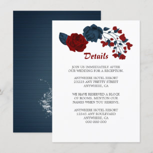 Elegant navy & red flowers details enclosure card