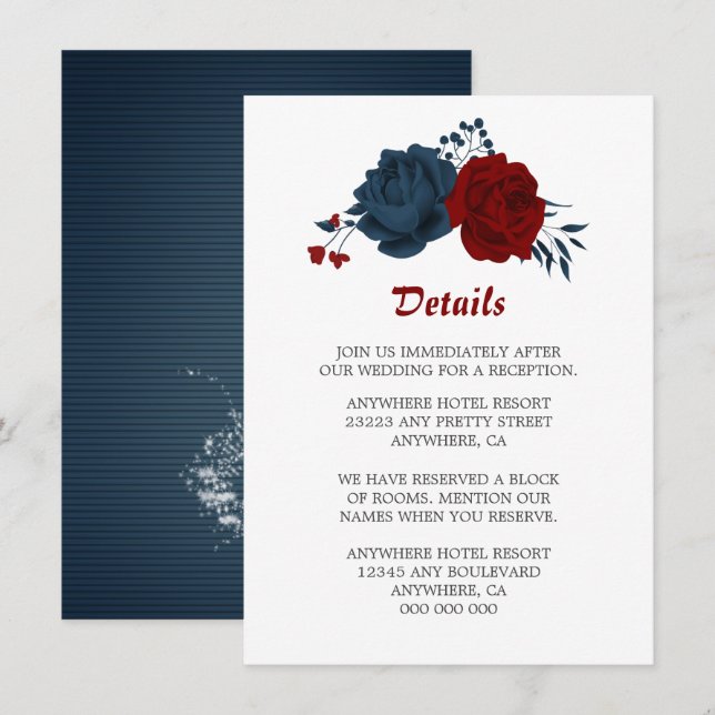 Elegant navy & red flowers details enclosure card (Front/Back)