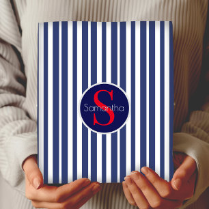 Elegant Navy Red Toile Stripe Initial Monogram Wrapping Paper Sheet