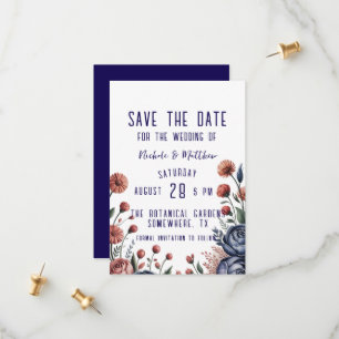 Elegant Navy Rose and Coral Wedding Save The Date
