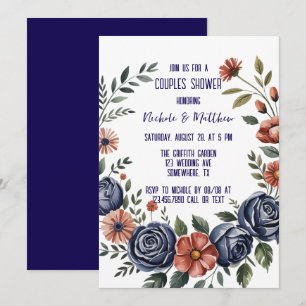 Elegant Navy Rose and Terracotta Couples Shower Invitation