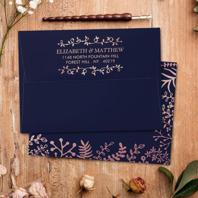 Elegant Navy & Rose Gold Floral Wedding Collection Envelope (Creator Uploaded)