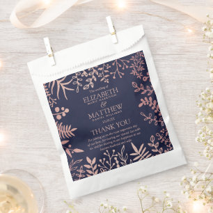 Elegant Navy & Rose Gold Floral Wedding Collection Favour Bags