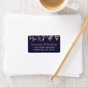 Elegant Navy & Rose Gold Floral Wedding Collection Label