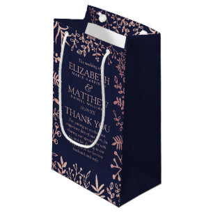 Elegant Navy & Rose Gold Floral Wedding Collection Small Gift Bag