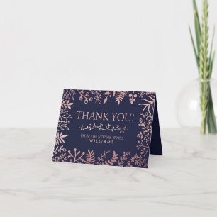 Elegant Navy & Rose Gold Floral Wedding Collection Thank You Card