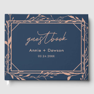 Elegant Navy & Rose Gold Floral Wedding Guest Book