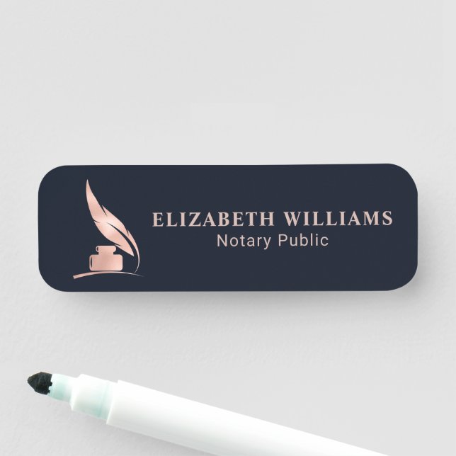 Elegant Navy & Rose Gold Notary Public  Name Tag (In Situ)