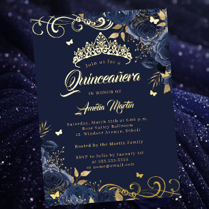 Elegant Navy Rose Gold Swirl Quinceanera  