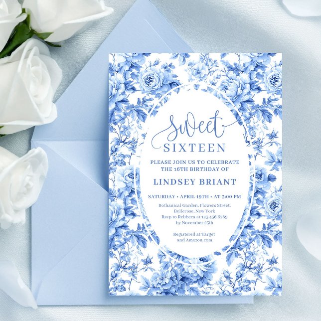 Elegant Navy Roses Digital 16th Birthday Invite (Elegant Navy Roses Digital 16th Birthday Invite)