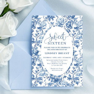 Elegant Navy Roses Digital Floral Sweet Sixteen Invitation