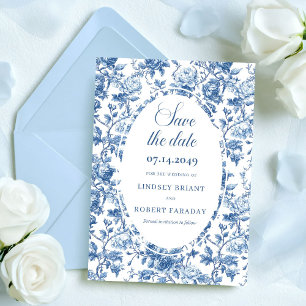 Elegant Navy Roses Toile Save the Date Wedding Car Invitation