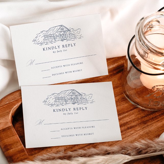Elegant Navy Rustic Barn Wedding RSVP Card (Creator Uploaded)
