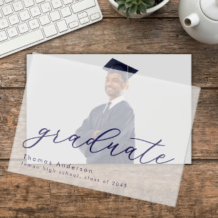 Elegant Navy Script Custom Graduation Overlay  Vellum Invitations